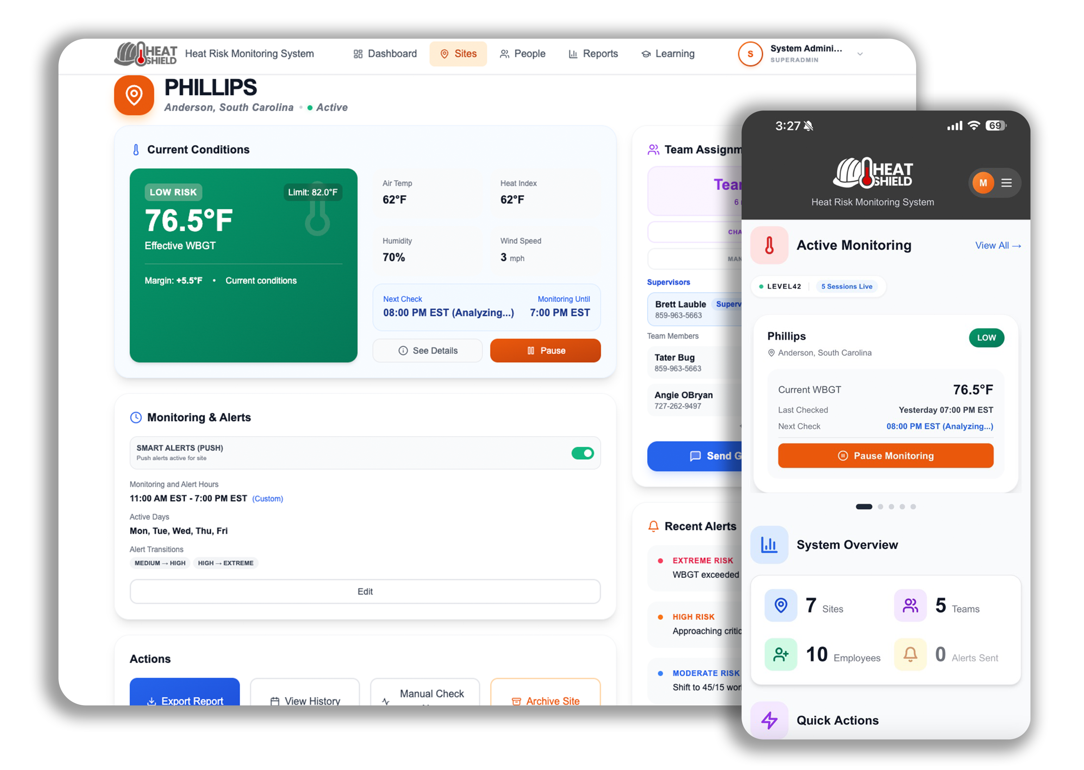 HeatShield app dashboard